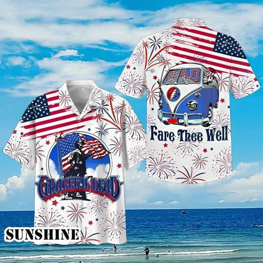 Grateful Dead Fare Thee Well Happy 4th Of July Hawaiian Shirt - Moonbestprint
