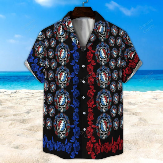 Grateful Dead Roses and Lightning Bolt Hawaiian Shirt - Moonbestprint