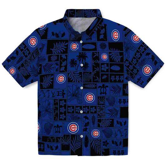 Chicago Cubs Tropical Patchwork Blue Black Aloha Hawaiian Shirt - Moonbestprint