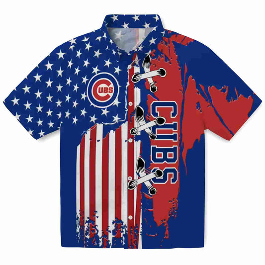 Chicago Cubs Stitched Flag Blue Aloha Hawaiian Shirt - Moonbestprint