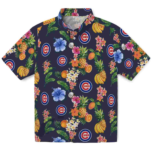 Chicago Cubs Hibiscus And Fruit Navy Blue Aloha Hawaiian Shirt - Moonbestprint
