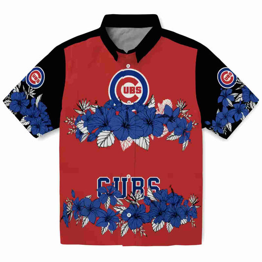 Chicago Cubs Hibiscus Stripe Blue Black Aloha Hawaiian Shirt - Moonbestprint