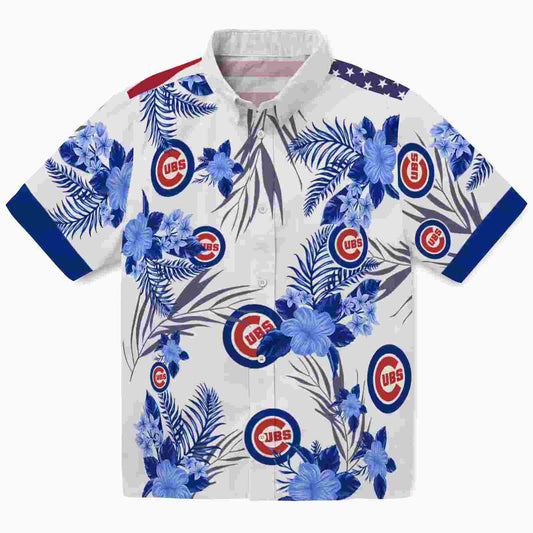 Chicago Cubs Patriotic Hibiscus Design Blue White Aloha Hawaiian Shirt - Moonbestprint