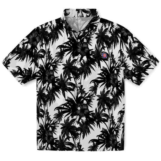 Chicago Cubs Palm Motifs Black White Aloha Hawaiian Shirt - Moonbestprint