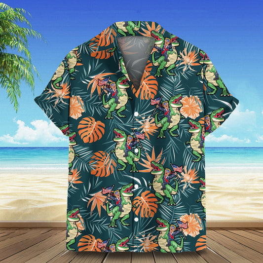 Riding Dinosaur Hawaiian Shirt Campaign Aloha Pattern Shirt Gift For Son – Moonbestprint