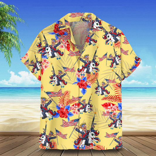 Riding Unicorn Hawaiian Shirt Support For Summer Button Up Patriotic Gifts For Dad – Moonbestprint