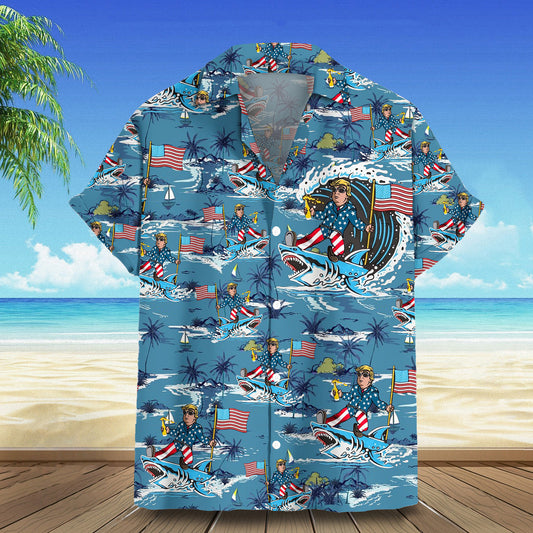 Riding Shark Hawaiian Shirt Pro Men's Tropical Button Down Shirts Gift For Dad – Moonbestprint