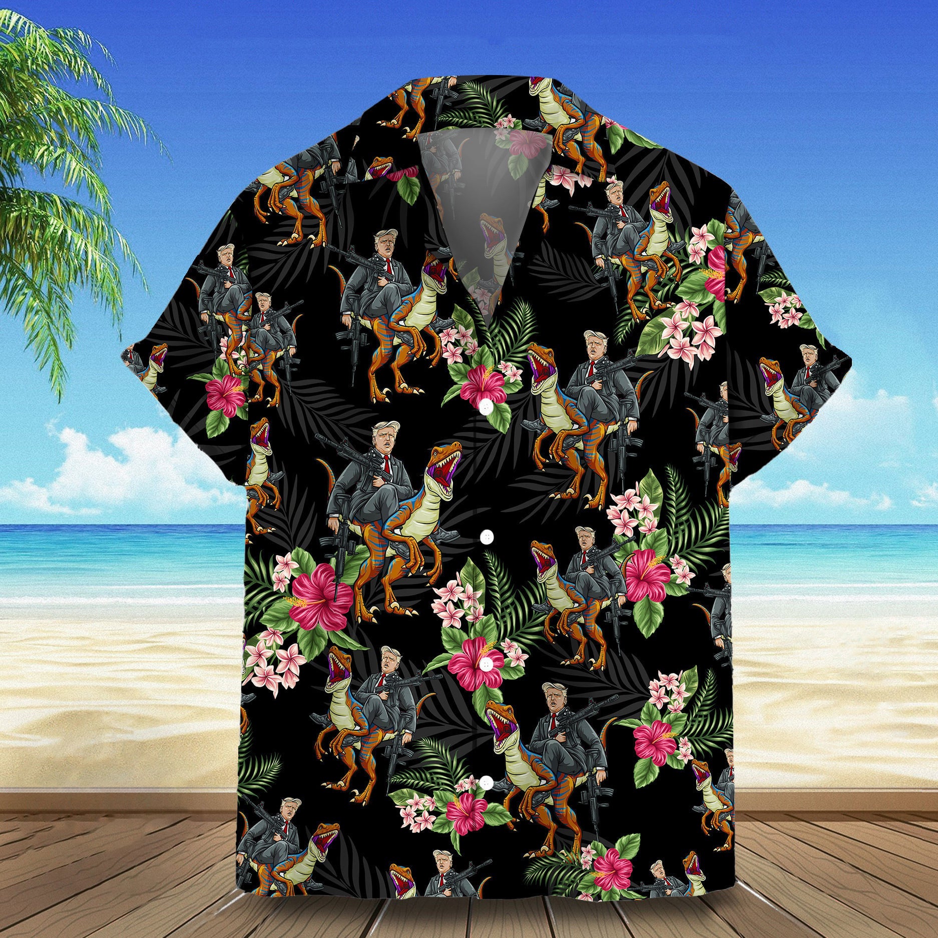 2026 Hawaiian Shirt Riding Dinosaur Summer Button Ups Gift For Patriots – Moonbestprint