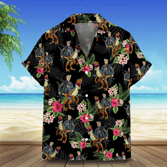 2026 Hawaiian Shirt Riding Dinosaur Summer Button Ups Gift For Patriots – Moonbestprint