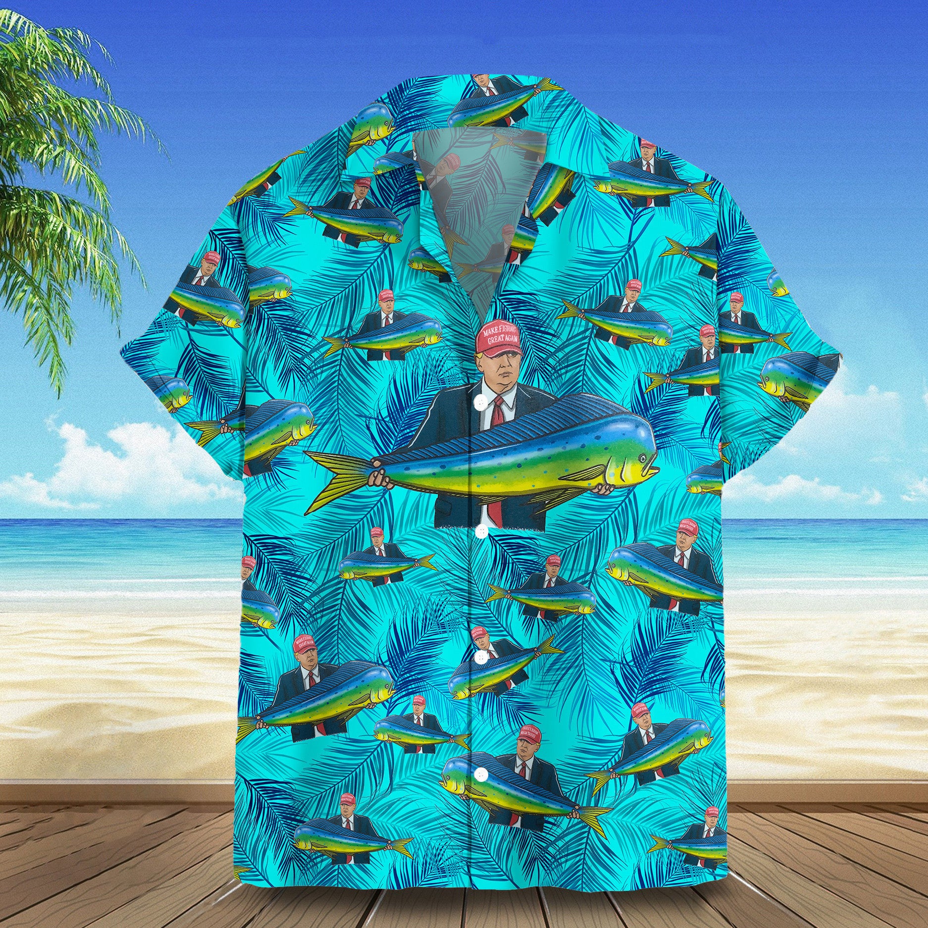 With Fish Hawaiian Shirt Make America Great Again 2026 Tropical Shirt Gifts For Dad – Moonbestprint