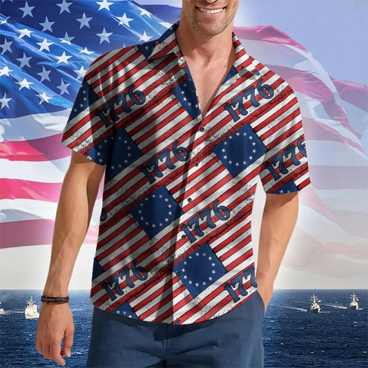 Betsy Ross 1776 Flag Hawaiian Shirt 2nd Amendment Vintage Patriotic Button Up Shirt Gun Lovers – Moonbestprint