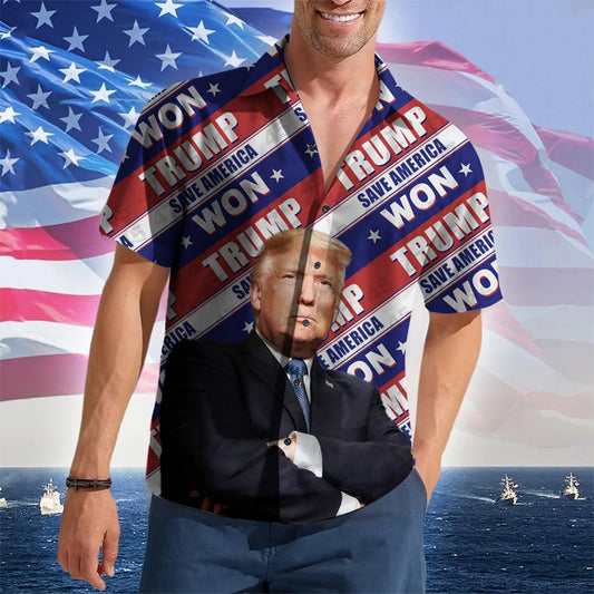 Save America Won Hawaiian Shirt I Stand With Patriotic Button Up Shirt For Men's – Moonbestprint