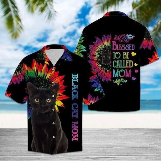 Blessed To Be Called Black Cat Mom Hawaiian Shirt For Black Cat Mom Gifts Christmas – Moonbestprint