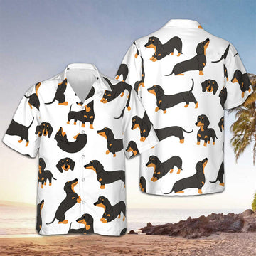 Dachshund Pattern Hawaiian Shirt Cute Sausage Dog Graphic Tee Dachshund Themed Gifts – Moonbestprint