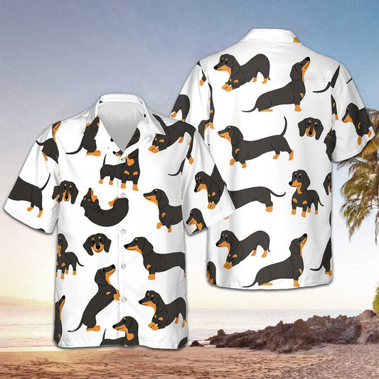 Dachshund Pattern Hawaiian Shirt Cute Sausage Dog Graphic Tee Dachshund Themed Gifts – Moonbestprint