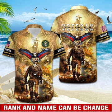 Personalized US Army Veteran Hawaiian Shirt Remember Honor Respect Veterans Shirt Gifts For Dad – Moonbestprint