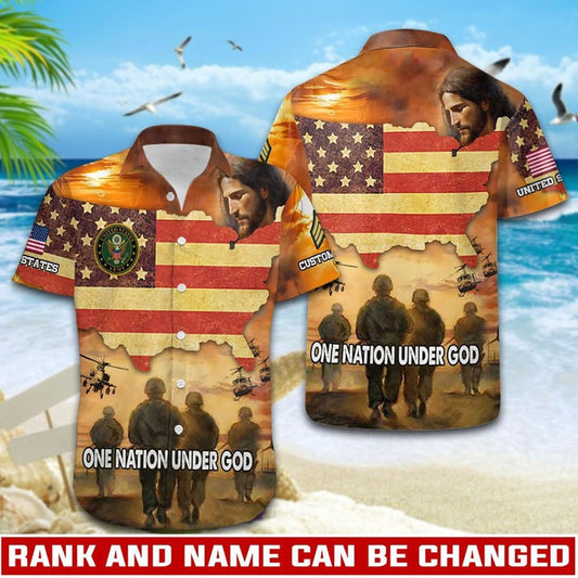 Personalized US Army Veterans Hawaiian Shirt One Nation Under God Shirt USA Patriotic Gifts – Moonbestprint