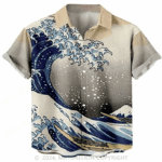 Beach Wind Harajuku Anime Wave Pattern Hawaiian Shirt Sarcastic Graphic Tee for Men Funny Quo – Moonbestprint