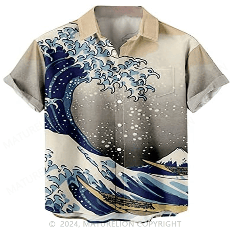 Beach Wind Harajuku Anime Wave Pattern Hawaiian Shirt Sarcastic Graphic Tee for Men Funny Quo – Moonbestprint
