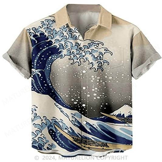 Beach Wind Harajuku Anime Wave Pattern Hawaiian Shirt Sarcastic Graphic Tee for Men Funny Quo – Moonbestprint