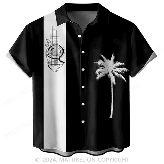 Vintage Color Block Coconut Tree Print Button Down Hawaiian Shirt Funny Graphic Tee for Men W – Moonbestprint