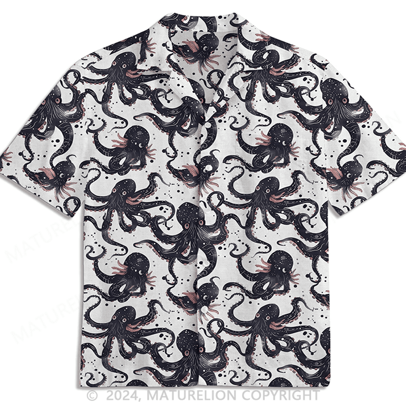 Black Octopus Silhouette Hawaiian Shirt Comical Men's Shirt Funny Graphic Tee with Quotes – Moonbestprint