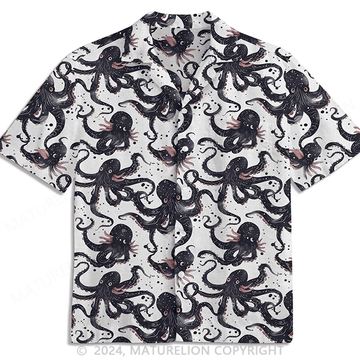 Black Octopus Silhouette Hawaiian Shirt Comical Men's Shirt Funny Graphic Tee with Quotes – Moonbestprint