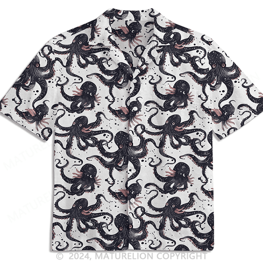 Black Octopus Silhouette Hawaiian Shirt Comical Men's Shirt Funny Graphic Tee with Quotes – Moonbestprint