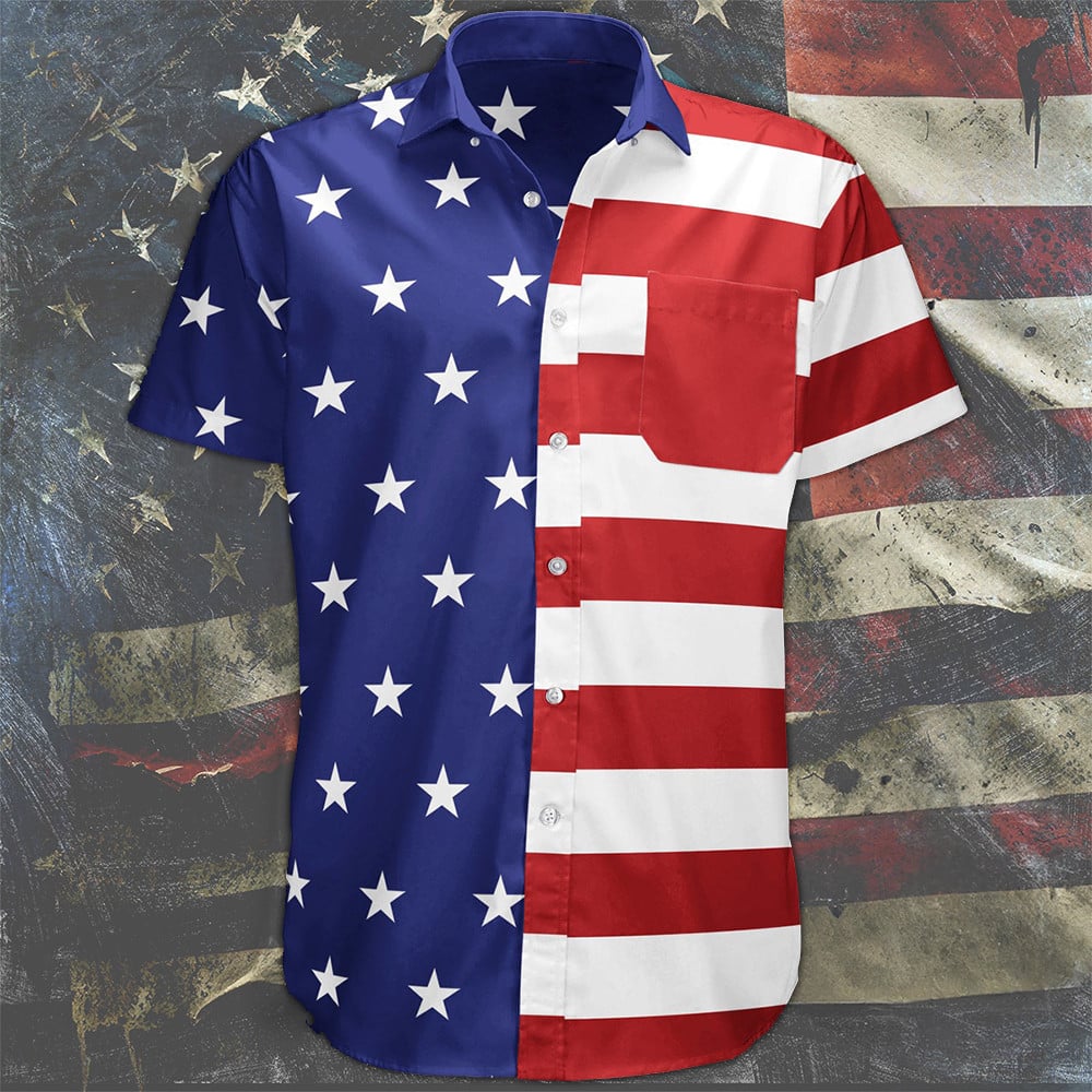 American Flag Hawaiian Shirt Patriotic Button Up Shirt 4Th Of July Gifts – Moonbestprint