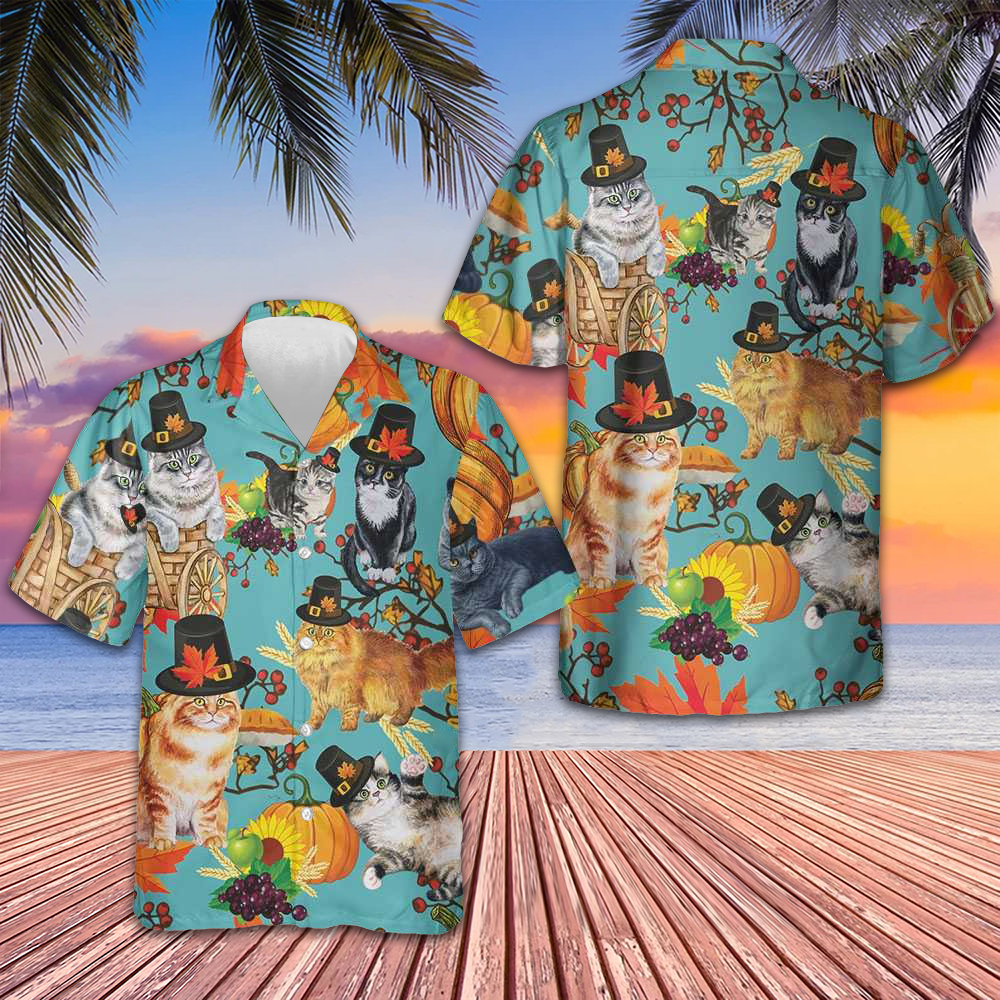 Cats Thanksgiving Hawaiian Shirt Cat Lovers Cute Button Up Shirt 2026 Thanksgiving – Moonbestprint