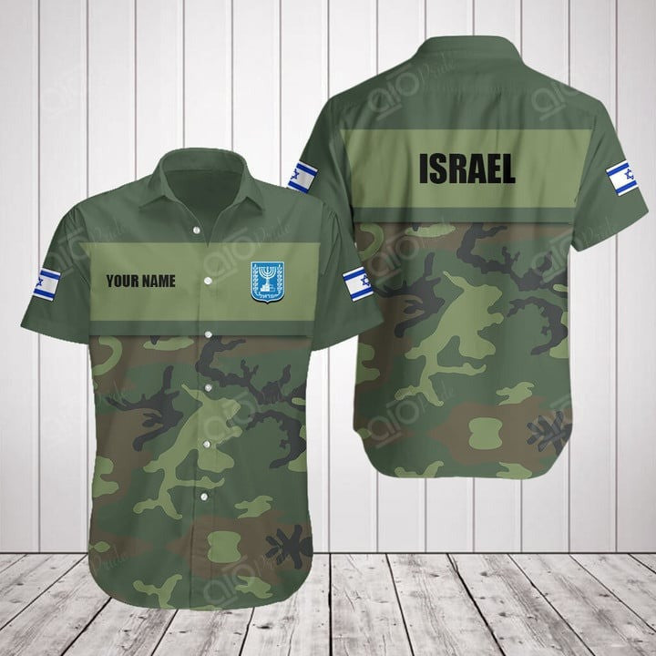 Custom I Stand With Israel Hawaiian Shirt Israel Coat Of Arms Camo Clothing Israeli Army Shirt – Moonbestprint