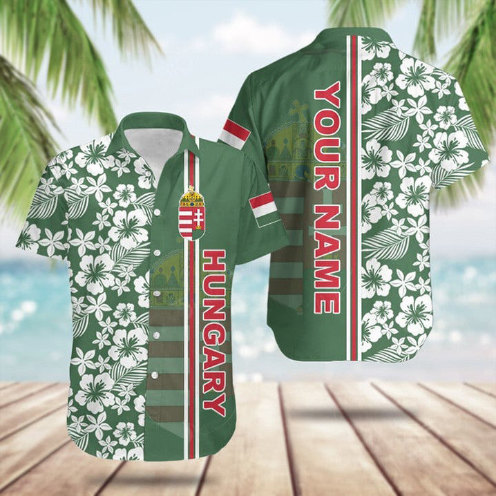 Custom Hungary Coat Of Arms Hibiscus Pattern Hawaiian Shirt Summer Gifts For Hungarians – Moonbestprint
