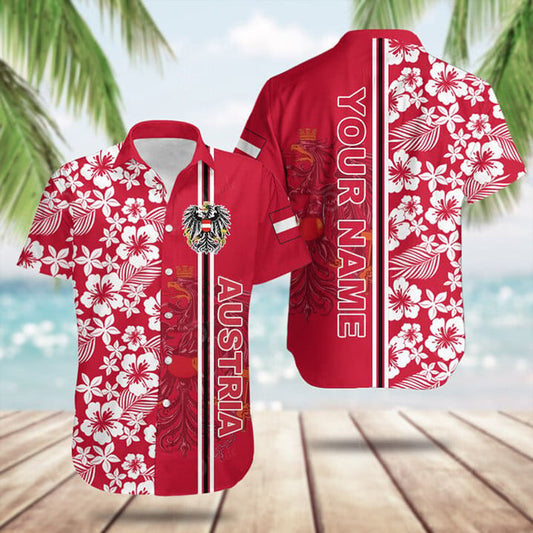 Custom Austria Coat Of Arms Hibiscus Pattern Hawaiian Shirt Men's Gifts For Austrian – Moonbestprint