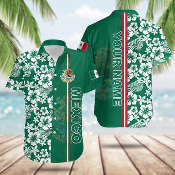 Custom Mexico Coat Of Arms Hibiscus Pattern Hawaiian Shirt Beach Button Up Gifts For Mexican – Moonbestprint