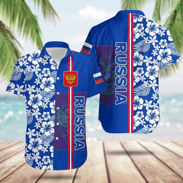 Russia Coat Of Arms Hibiscus Pattern Hawaiian Shirt Summer Button Up Gifts For Russian – Moonbestprint