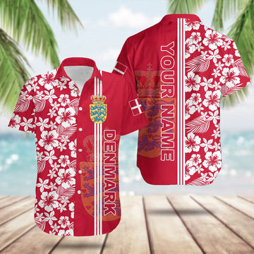 Custom Denmark Coat Of Arms Hibiscus Pattern Hawaiian Shirt Gifts For Someone In Denmark – Moonbestprint