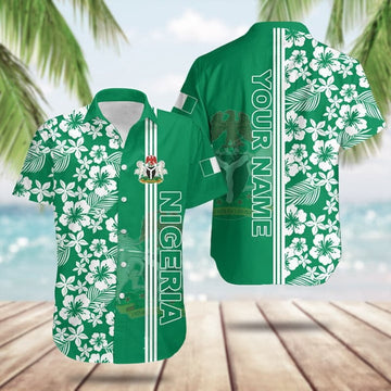 Custom Nigeria Coat Of Arms Hibiscus Pattern Hawaiian Shirt For Men's Gifts For Nigerians – Moonbestprint