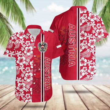 Austria Coat Of Arms Hibiscus Pattern Hawaiian Shirt Cool Summer Shirts Austrian Gift Ideas – Moonbestprint