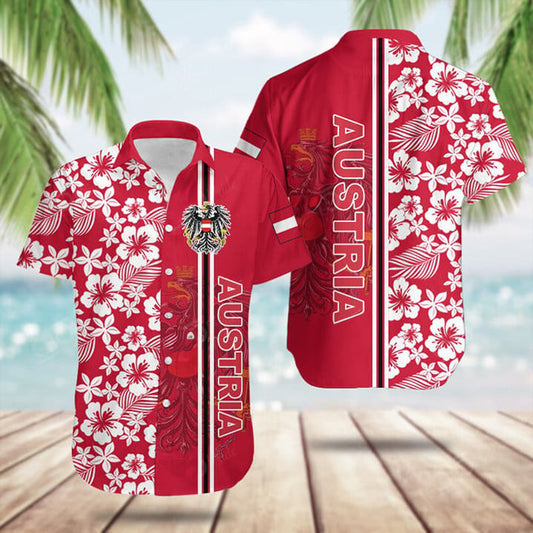 Austria Coat Of Arms Hibiscus Pattern Hawaiian Shirt Cool Summer Shirts Austrian Gift Ideas – Moonbestprint