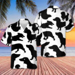 Black And White Dachshunds Pattern Hawaiian Shirt Vacation Button Up Shirt Dog Lovers Gifts – Moonbestprint
