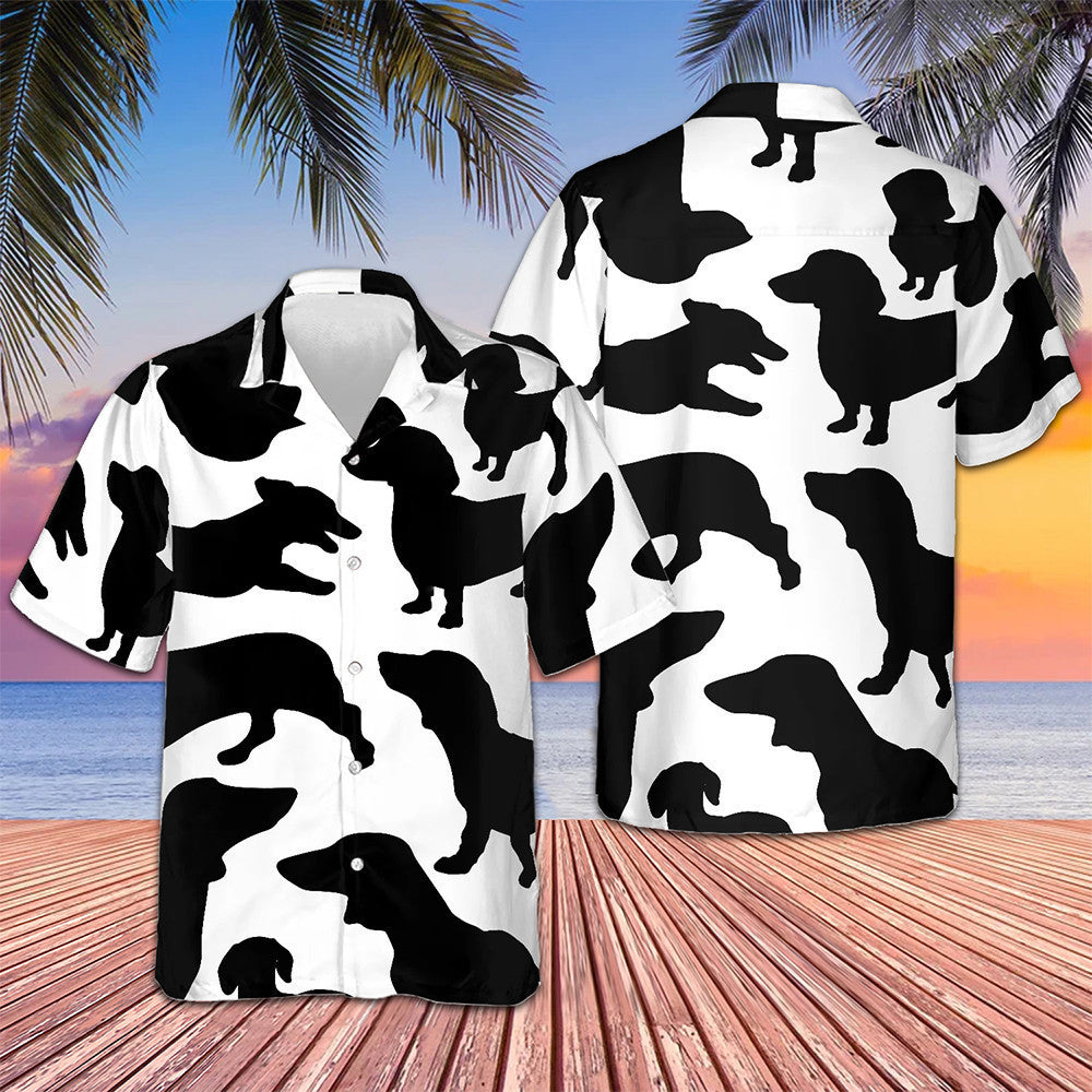 Black And White Dachshunds Pattern Hawaiian Shirt Vacation Button Up Shirt Dog Lovers Gifts – Moonbestprint