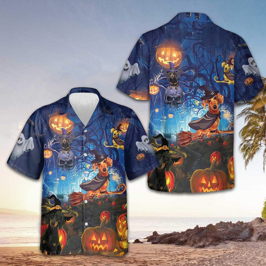 Dachshund The Witch For Halloween Hawaiian Shirt Funny Dog Halloween Shirt For Men – Moonbestprint