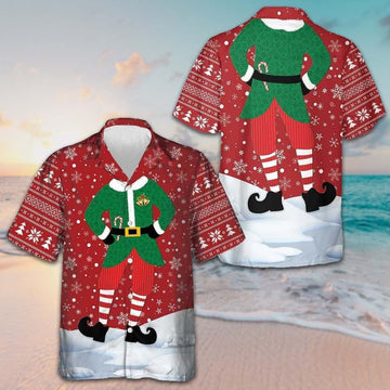 Christmas Elf Costume Design Hawaiian Shirt 2026 Xmas Button Up Shirt For Men – Moonbestprint
