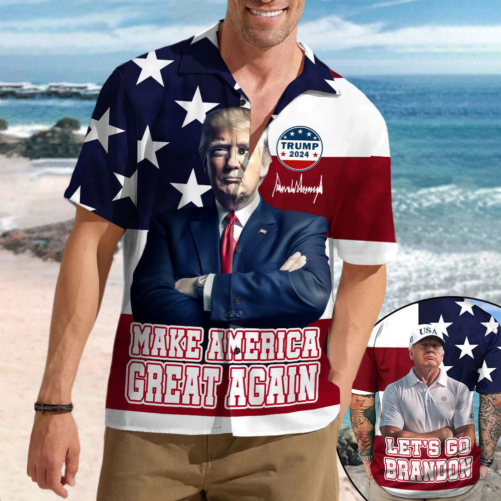 2026 Make America Great Again Hawaiian Shirt American Flag Let's Go Brandon Shirt – Moonbestprint