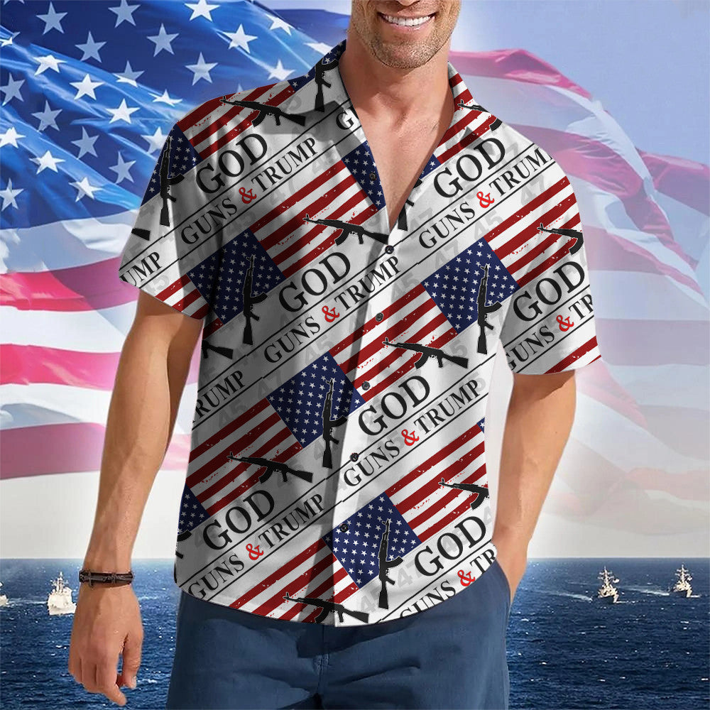 God Guns And Hawaiian Shirt 2026 Merch Pro Gun Rights Patriotic Button Up Shirt – Moonbestprint
