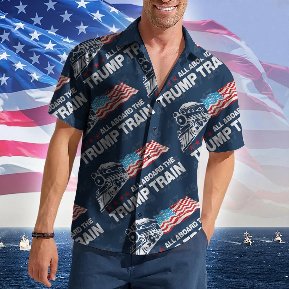 All Aboard The Train Hawaiian Shirt 2026 Merch Patriotic Button Up Gifts For Him – Moonbestprint