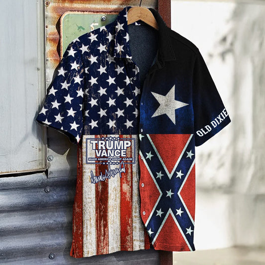 Vance Hawaiian Shirt Texas And American Flag Old Dixie Shirt Vintage Southern Pride Merch – Moonbestprint