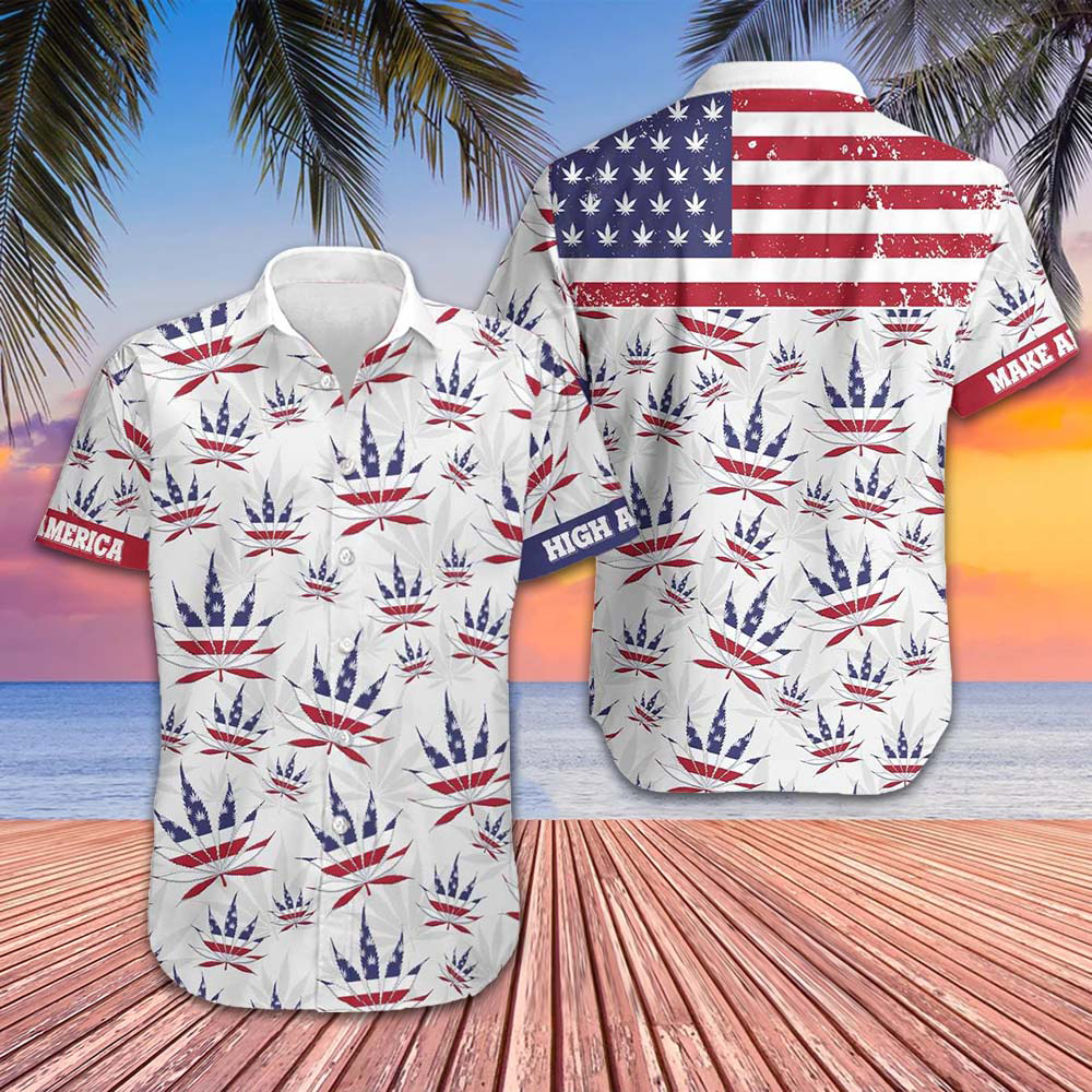America Marijuana Leaf Hawaiian Shirt Beach Short Sleeve Button Down Gifts For Smokers – Moonbestprint