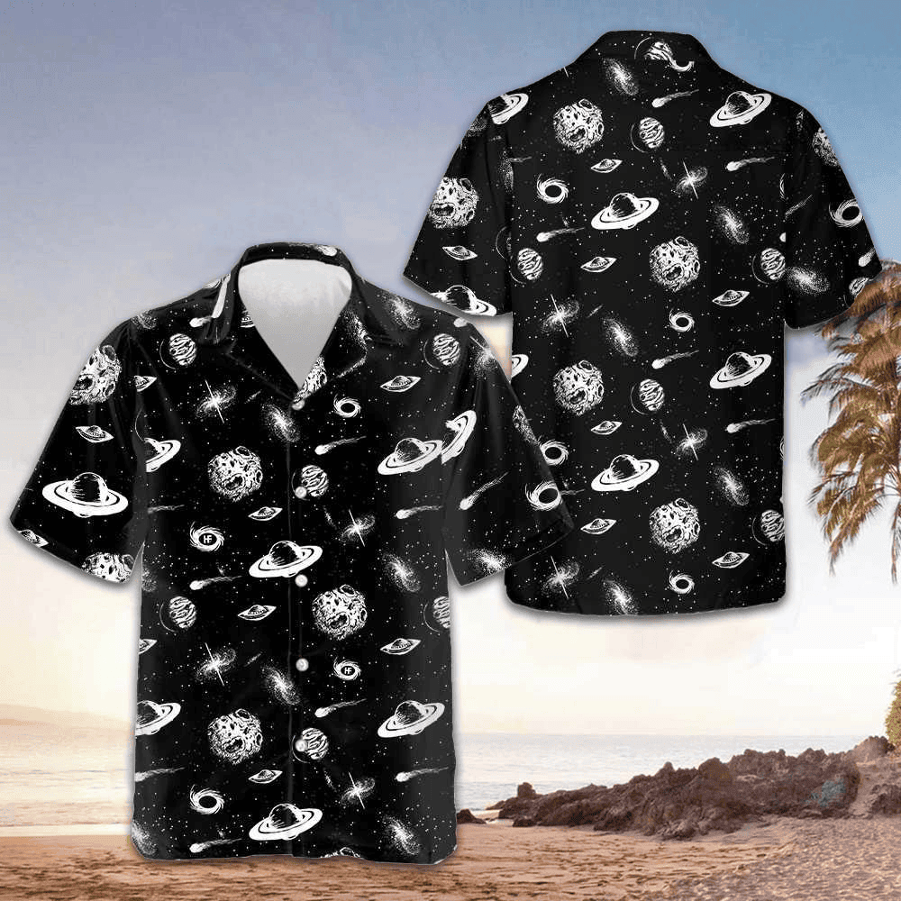 Space Seamless Pattern Hawaiian Shirt Planet Button Up Shirt Gifts For Adults – Moonbestprint