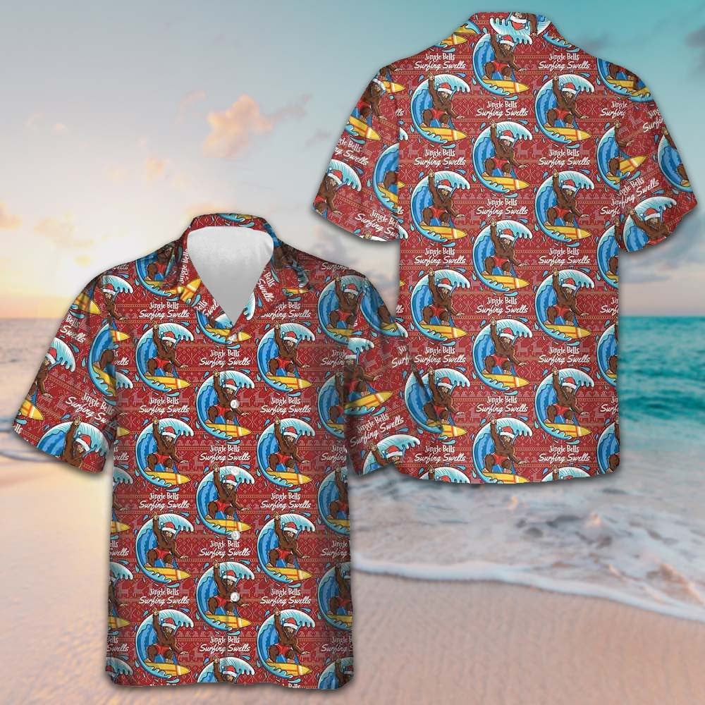 Bigfoot Surfing Christmas Hawaiian Shirt Funny Xmas Bigfoot Shirt Gifts For Husband – Moonbestprint